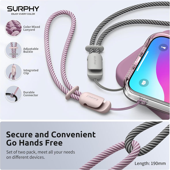 SURPHY 2 Pack Phone Lanyard, Phone Wrist Strap, anti Theft Phone Strap, Phone Charm with 2-Color Braided, Phone Wrist Lanyard for Women and Men, Pink & Gray