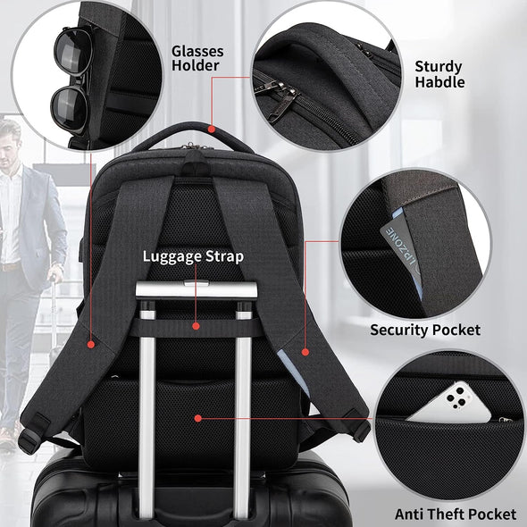 DUSLANG 17 Inch Laptop Backpack for Travel Water Resistant College Backpack for Men/Women Laptop Bag with USB Charging Port,Black