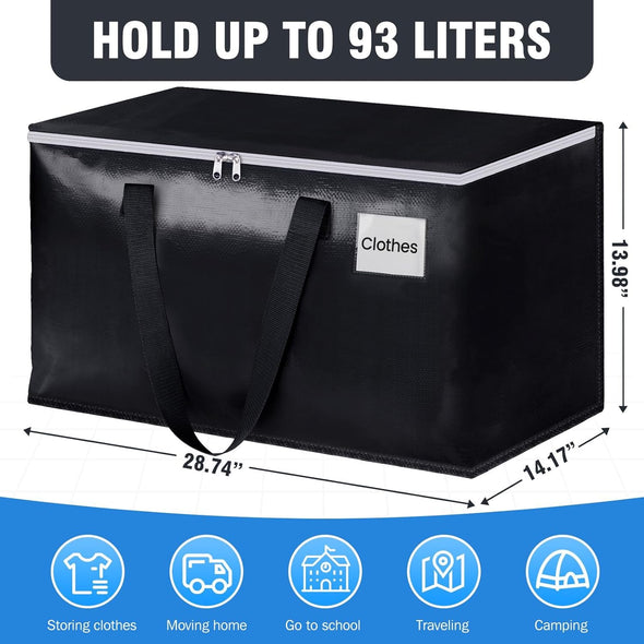 Blisstotes Collapsible Moving Bags - Heavy Duty Boxes with Zippers and Handles, Space Saving Packing Totes for Moving Supplies Storage (93L, 6-Pack, Black)
