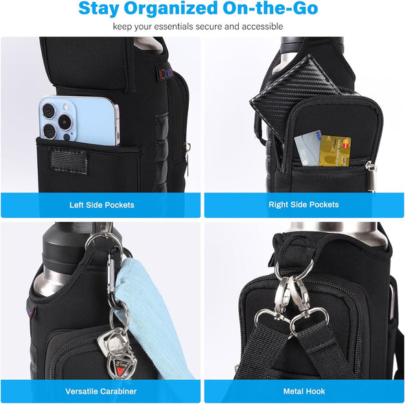Icolor Magnetic Gym Bag Water Bottle Carrier Holder with Phone Pockets & Shoulder Strap,5 Built-In Magnets Gym Bottle Pouch Sleeve,Magnetic Bag Gym Accessories Organizer for Men Women
