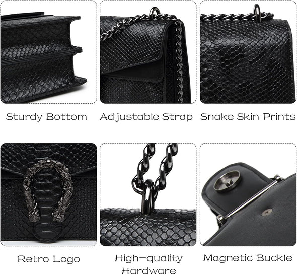 MYHOZEE Crossbody Bags for Women - Snake Printed Clutch Purses Leather Chain Shoulder Bags Evening Handbags