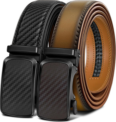 BULLIANT Men'S Ratchet Belt 2 Pack-Click Leather Belt Adjustable for Men Gift 1 3/8-Cut for Perfect Fit