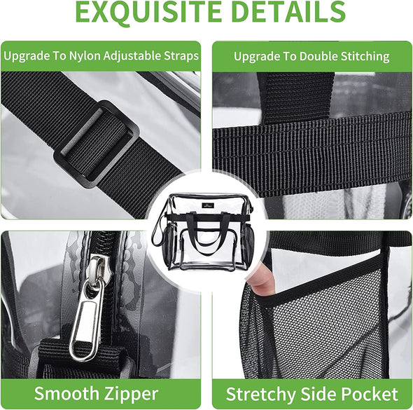 MAY TREE Clear Bag for Stadium Events 12×6×12 Clear Tote Lunch Bag with Reinforced Strap for Work, Concert and Sports, Black