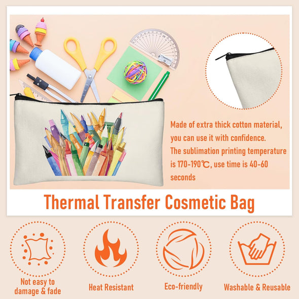 Blank DIY Craft Bag Canvas Pencil Case Blank Makeup Bags- Canvas Pencil Pouch Bulk Canvas Cosmetic Bag Multi-Purpose Travel Toiletry Bag Canvas Zipper Bags 8.3 × 5 Inch