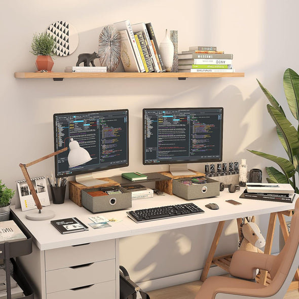 WESTREE Dual Monitor Stand Riser with Two Drawers, Extra Large Storage for 2 Monitors, Desktop Oraganizer Computer,Laptop,Screen,Printer,Tv