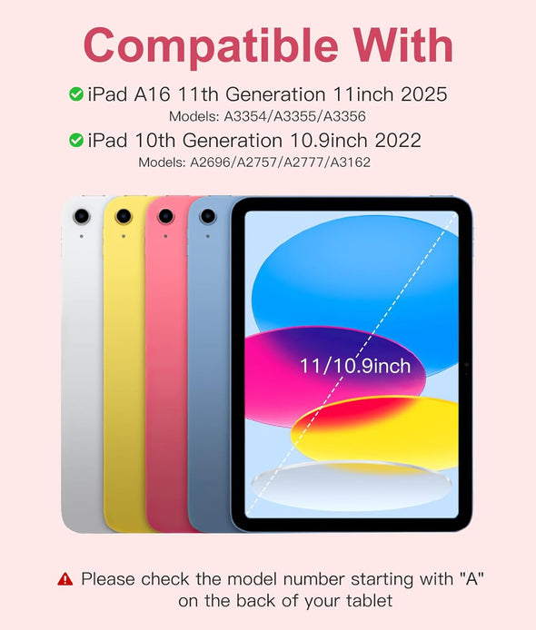 Hamile for Ipad 11Th 10Th Generation Case with Keyboard - 7 Colors Backlit Wireless Detachable Folio Keyboard Cover with Pencil Holder for Ipad 11-Inch A16 2025 10Th Gen 10.9 Inch 2022 (Pink)