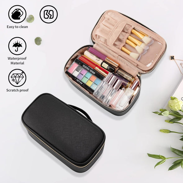 OCHEAL Small Cosmetic Bag,Portable Cute Travel Makeup Bag for Women and Girls Makeup Brush Organizer Cosmetics Pouch Bags-Black