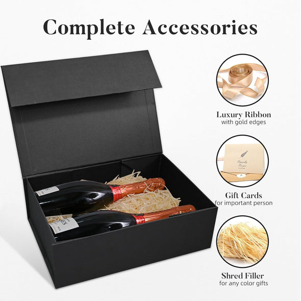 LIFELUM Gift Box 13.5''X10''X4'' Large Black Gifts Boxes with Magnetic Lids Luxury Gift Box for Groomsman Proposal Gifts Contains Card, Ribbon, Filler Birthday Gift Packing
