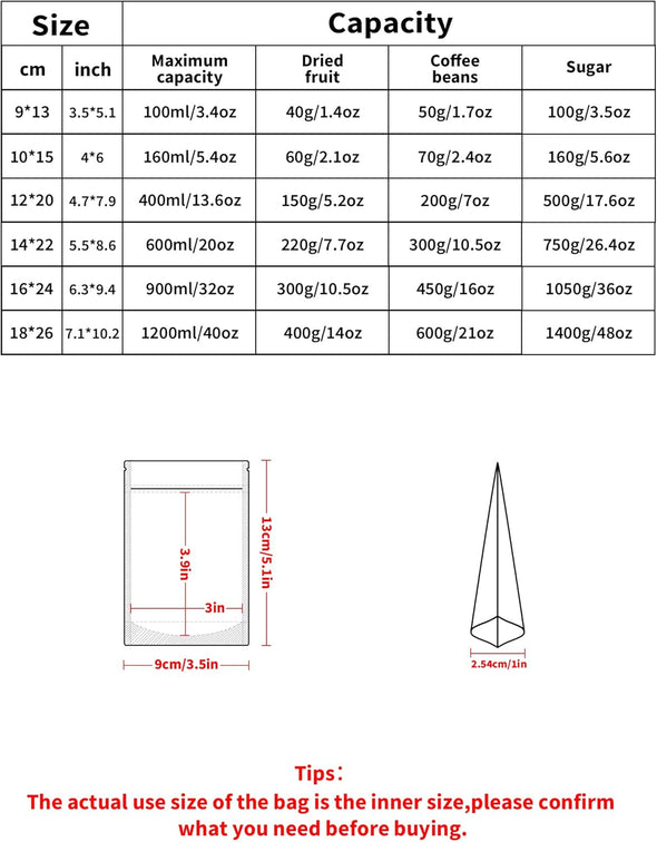 100 Pack Resealable Stand up Bags,Smell Proof Pouch Sealable Foil Pouch Bags for Packaging (Black, 3.5" X 5.1")