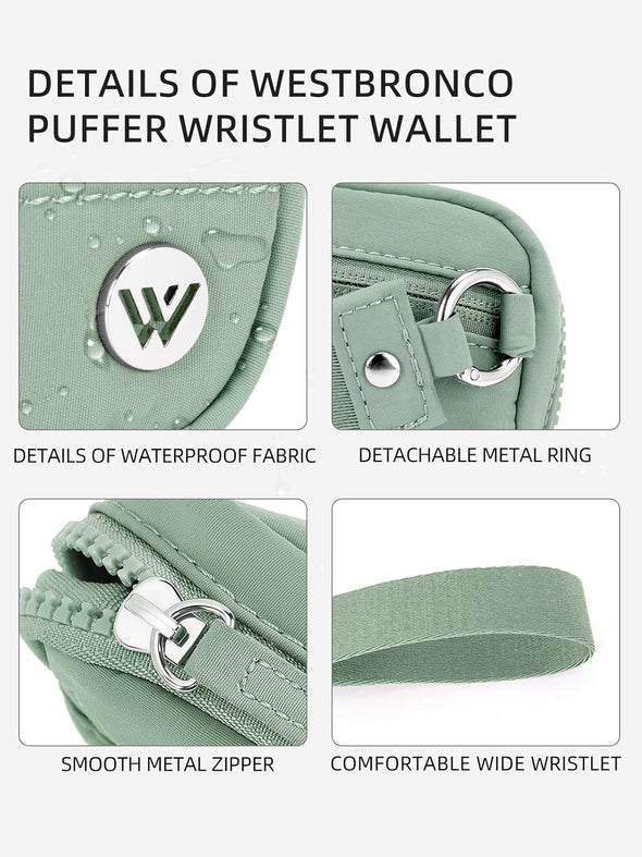 WESTBRONCO Wristlet Wallets for Women Nylon Quilted RFID Wallet with 3 Zipper Purse for Travel