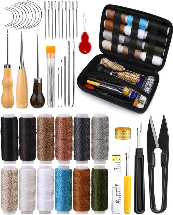 BAGERLA Heavy Duty Sewing Kit, 48Pcs Needle and Thread Kit with Upholstery Thread Needles Sewing Awl Seam Ripper, Upholstery Repair Sewing Kit for Car Seats Carpets Shoes Backpacks DIY Crafting