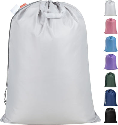 Polecasa Heavy Duty Large Laundry Bag with 130Gsm Tear Resistant Fabric and Handles, Durable Dirty Clothes Drawstring Bag, Easy Fit Laundry Hamper, College, Dorm, Travel Essentials 28”X36” Silver