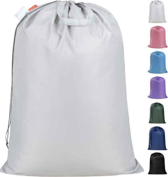Polecasa Heavy Duty Large Laundry Bag with 130Gsm Tear Resistant Fabric and Handles, Durable Dirty Clothes Drawstring Bag, Easy Fit Laundry Hamper, College, Dorm, Travel Essentials 28”X36” Silver