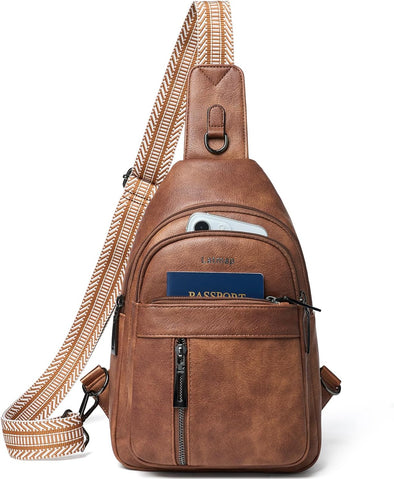 7L Sling Bag for Women Men Backpack Fanny Pack Crossbody Chest Travel Shoulder Belt Bags Purse Handbag PU Leather