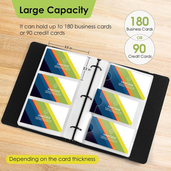 Maxgear Business Card Book, 180 Cards Organizer for Men & Women, Portable Name Card Holders Binder File for Business Cards, 5 Color Index Tabs, Polypropylene, Black