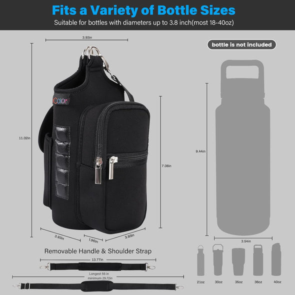 Icolor Magnetic Gym Bag Water Bottle Carrier Holder with Phone Pockets & Shoulder Strap,5 Built-In Magnets Gym Bottle Pouch Sleeve,Magnetic Bag Gym Accessories Organizer for Men Women