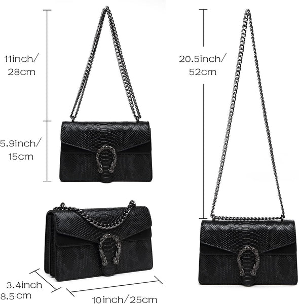 MYHOZEE Crossbody Bags for Women - Snake Printed Clutch Purses Leather Chain Shoulder Bags Evening Handbags