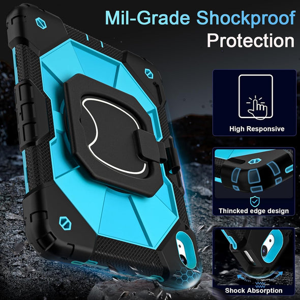 Case for Ipad (A16)11Th /10Th Generation 11/10.9 Inch 2025/2022 with Screen Protector Rotating Stand Shoulder Strap Pencil Holder,Military Grade Shockproof Ipad Case 10Th Generation,Black Blue