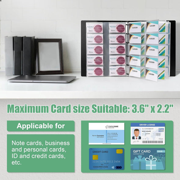 Mylifeunit Business Card Book, Name Card Holder Book with 600 Business Cards Capacity, Credit Card Book File Storage (Black)