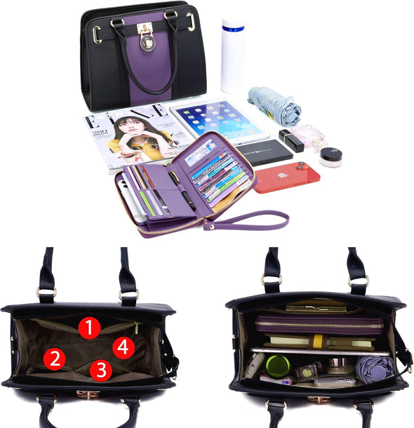 Handbags Sets for Women Shoulder Bags Top Handle Work Satchel Tote Purses Set with Matching Wallet 2Pcs