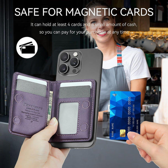 Defencase for Magsafe Wallet Magnetic Card Holder RFID Blocking, PU Leather Minimalist Phone Wallet Compatible with Magsafe Phones and Cases for Iphone 16/15/ 14/13/ 12/ Pro/Max/Plus, Purple