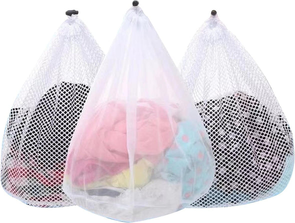 3Pcs Mesh Laundry Bags Washing Machine Mesh Wash Bags Jumbo for Delicates Clothes,Bed Linen,Toys with Drawstring Closure Sturdy(3 Xxlarge 28 X 26 Inches)