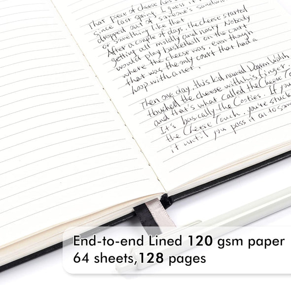 Feela 3 Pack Notebooks Journals Bulk with 3 Black Pens, A5 Hardcover Notebook Classic Ruled Lined Journal Set with Pen Holder for Work Business Journaling Note Taking, 120 GSM, 5.1”X8.3”, Black