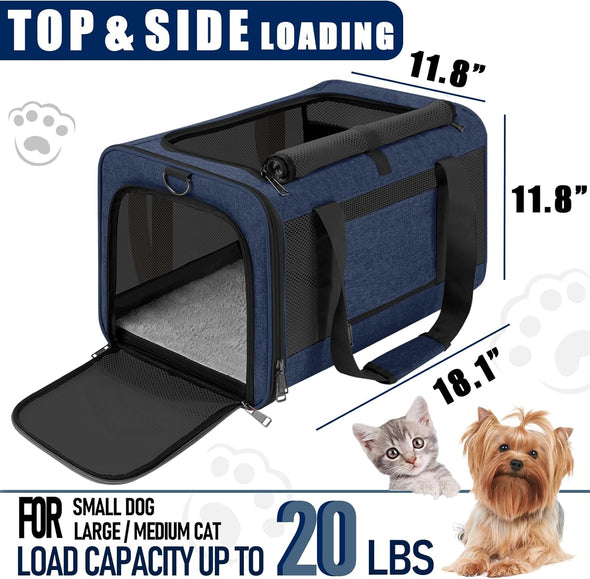 Dog Carrier Soft/Cat Crates Large Cat 20 to 25 Pounds/Softsided Pet Car Travel Carry Bag 15 Pound Puppy/Top Open Transport Kennel Navy