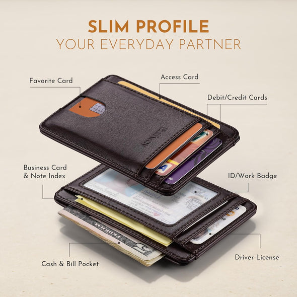 Buffway Slim Minimalist Front Pocket RFID Blocking Leather Wallets for Men and Women