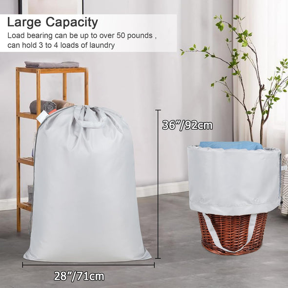 Polecasa Heavy Duty Large Laundry Bag with 130Gsm Tear Resistant Fabric and Handles, Durable Dirty Clothes Drawstring Bag, Easy Fit Laundry Hamper, College, Dorm, Travel Essentials 28”X36” Silver