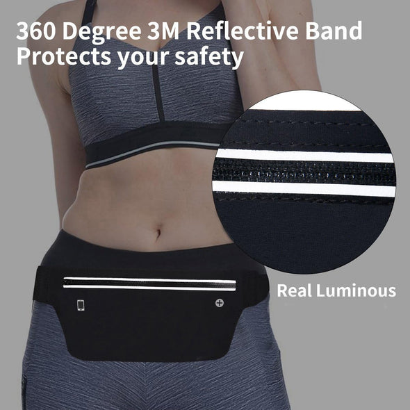 Fanny Packs for Women, Waterproof Fanny Pack for Men, Adjustable Running Belt Waist Pack Slim Expandable Pocket Belt Black, Iphone Running Holder Cell Phone Elastic Waist Pouch Bag for Galaxy