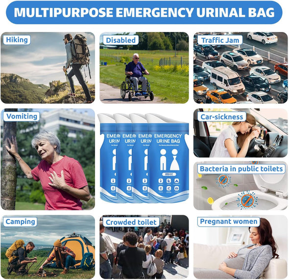 850Cc Disposable Urine Bag, 12 PCS Emergency Portable Urinal Bags for Men/Women, Unisex Pee and Vomit Bags for Travel, Camping, Long Trips, Pregnant Women, Kids