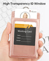Teskyer Badge Holder, Leather ID Card Holder with Lanyard for ID Badges, Vertical Style, Rose Gold
