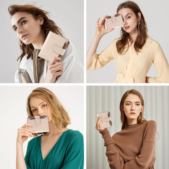 Small Wallet Women RFID Blocking Soft Leather Bifold Compact Card Holder Wallet for Women with Zipper Coin Pocket 4 ID Window