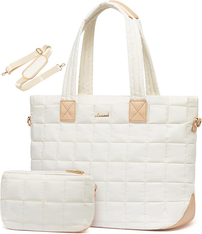 LOVEVOOK Tote Bag for Women, Large Puffer Tote Bag with Zipper Quilted Light Work Bag