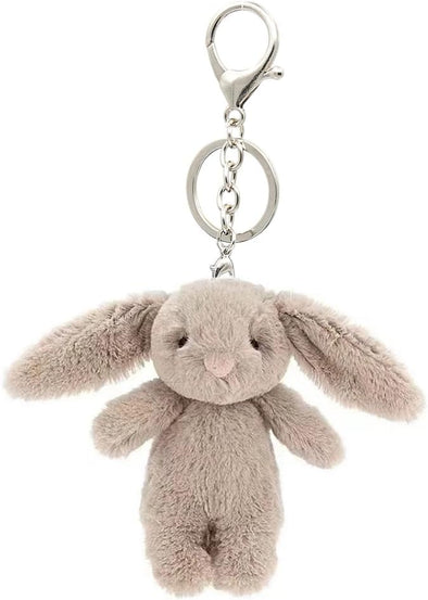 Cute Bunny Plush Keychain for Backpack, 3.5" Inch Mini Rabbit Keychain Purse Charm Pendant Gift for Women (Gray Pink)