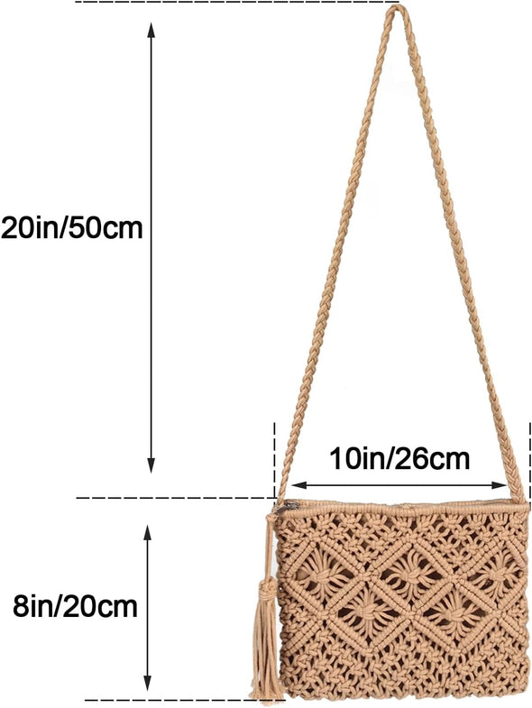 Boho Crossbody Handbag,Handwoven Cotton Rope Shoulder Bag,Summer Beach Clutches Bags for Women,Handmade Purse