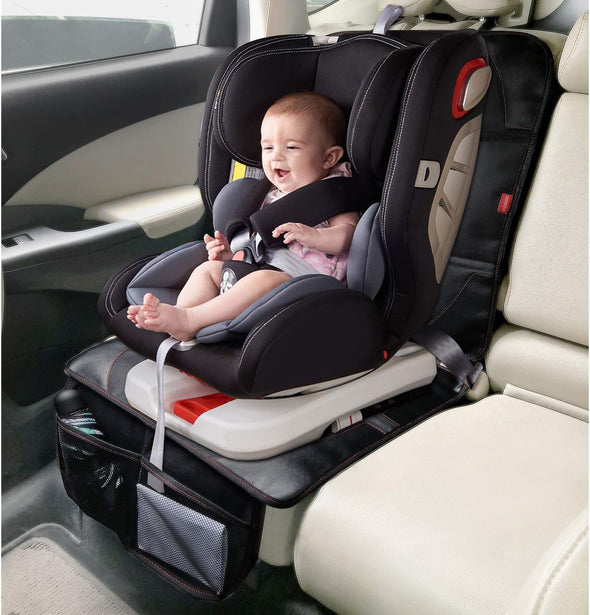 Car Seat Protector, 2 Pack Carseat Protector with Thick Padding, Baby/Pets for Child Car Seat-Mesh Pockets-Waterproof-Universal Size(Black)