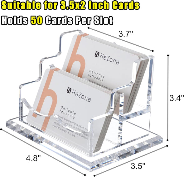 Business Card Holder for Desk 2 Tier 2 Slots, Clear Acrylic Business Card Display Stand for Women and Men, Organize 100 Cards-1 Pack (2 Slots-H)