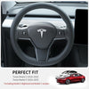 Nappa Leather Steering Wheel Cover for Tesla Model 3/Y 2016-2025 2026 Juniper/Highland, Non-Slip Breathable Tesla Model 3/Y Steering Wheel Protector, Black