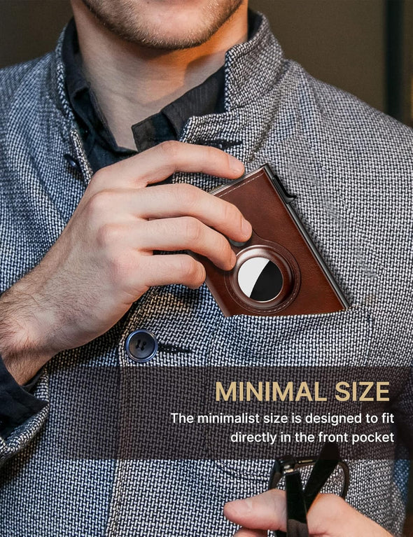 Mens Wallet Card Holder for Airtag: Leather Smart Wallet for Men Compatible with Apple Air Tag, RFID Blocking, Slim, Minimalist - 9-14 Card Capacity | ID Window | Cash Slot (Brown)