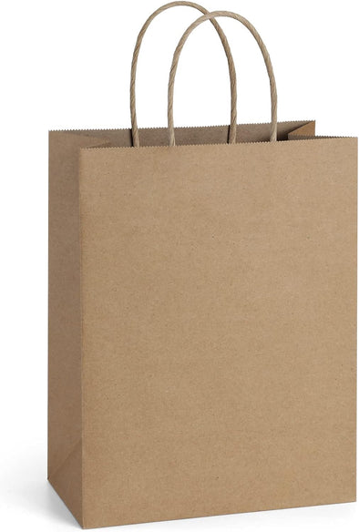 Bagdream 50Pcs Gift Bags 8X4.25X10.5 Kraft Paper Gift Bags with Handles Bulk, for Shopping, Retail, Merchandise, Party Favor, Wedding, Birthday Brown Paper Sacks