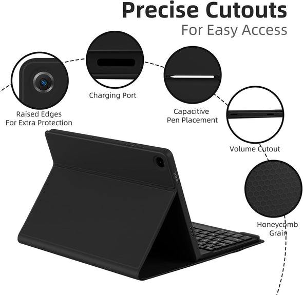 Case with Keyboard for Samsung Galaxy Tab A9 plus 11 Inch (SM-X210/X215/X216/X218),7 Color Rainbow Backlight Detachable USB-C Keyboard Magnetic Case with Pen Slot for Tablet A9+ 5G Black