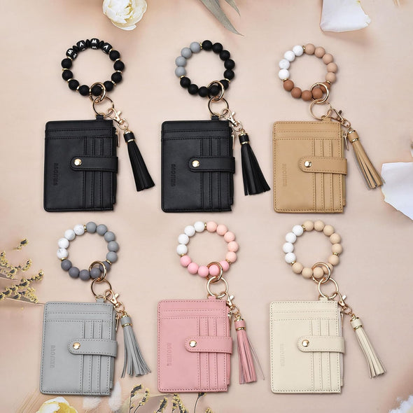 BAOSIWA Silicone Bracelet Keychain Wallet for Women Wristlet Card Holder Slim RFID Wallet with Zipper Pocket