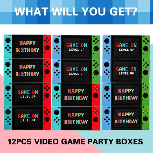 Video Game Party Favor Boxes - 12 PCS Game on Theme Gifts Boxes for Boys Kids Video Game Birthday Party Supplies Goodie Candy Bags Gamer Party Decorations