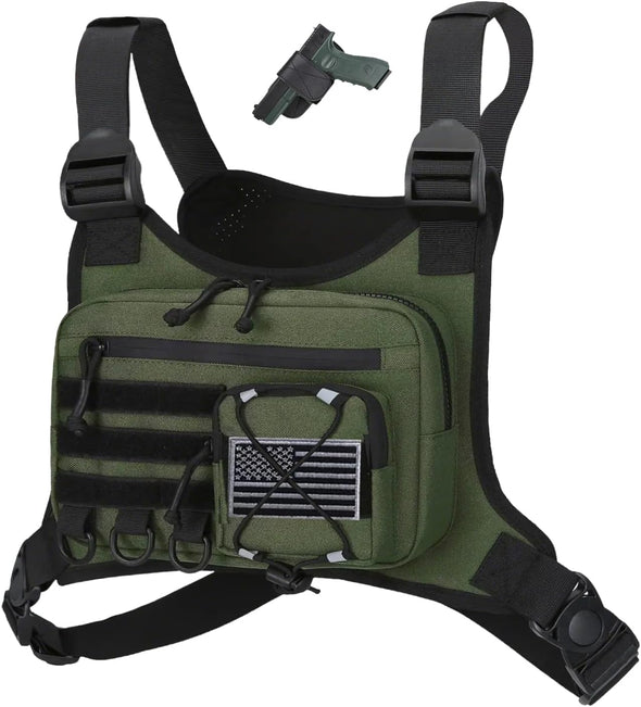 Outdoor Sports Chest Bag for Men, Chest Vest Holster Fits Most Pistols, EDC Travel Chest Pack for Running, Hiking