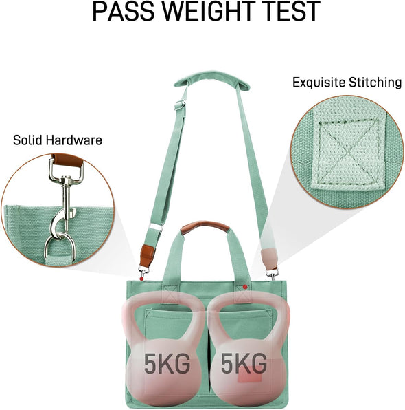 KKXIU Large Canvas Tote Bag for Women with Zipper and Compartments Crossbody Work Bible Messenger Purse Bag with Pockets