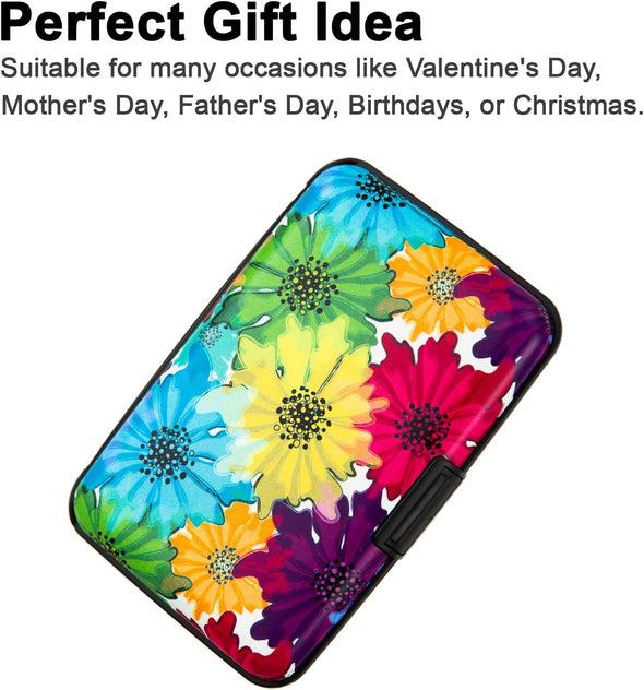 Credit Card Holder, Metal Card Wallet RFID Blocking Mini Slim Aluminum Business Hard Card Case for Women Men (Motley Floral)