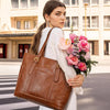 LOVEVOOK Laptop Tote Bag for Women,Vintage Leather Work Tote Bag for Women, 15.6 Inch Computer Briefcase Bag,Waterproof Teacher Business Office