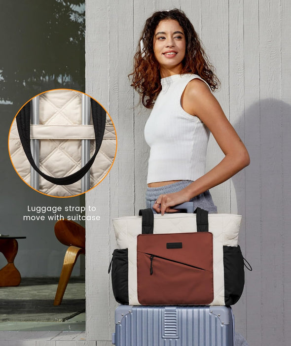 LOVEVOOK Tote Bag for Women, Puffer Bag and Work Bags with Zipper for Travel, Daily, School, Quilted Nurse Shoulder, 2Pcs